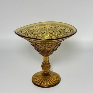 Vintage Indiana Glass‎ Windsor Amber Compote Pedestal Bowl Mid Century MCM